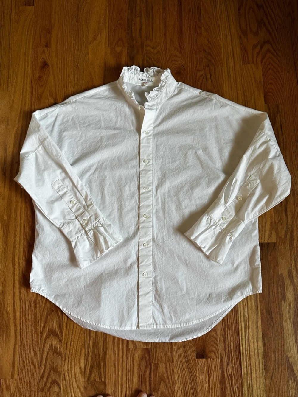 Alex Mill Easy Ruffle Wash and Go Collared Shirt in White Poplin - Picture 4 of 6